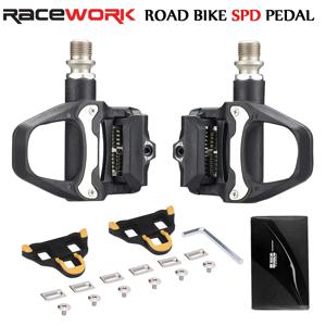 RACEWORK 도로 자전거 페달 나일론 자전거 잠금 페달 사이클링 베어링 클리트 잠금 플레이트가 있는 SPD SL 시스템용 클립리스 페달