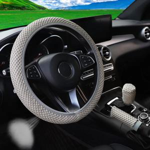 3 자동차 마사지 메쉬 천 스티어링 휠 커버 핸드 브레이크 및 핸들 커버 세트 통기성 내부 링 없음 14.5-15 인치 액세서리