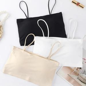 여성용 심리스 탱크 탑 크롭 탑, 섹시한 브라, 화이트 스트랩 탑, 백리스 캐미솔, 단색 크롭 캐미스 의류, 2023 여름