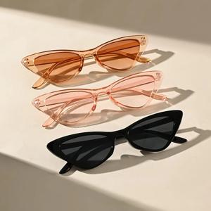 여성용 3쌍의 작은 고양이 눈 선글라스, 귀여운 스키니 좁은 프레임, 레트로 빈티지 패션 안경 세트