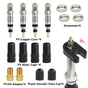 자전거 프레스타 튜블리스 밸브 코어 키트 탈착식 알루미늄 합금 프레스타 밸브 스템 캡 자전거 튜블리스 타이어 밸브 수리 도구