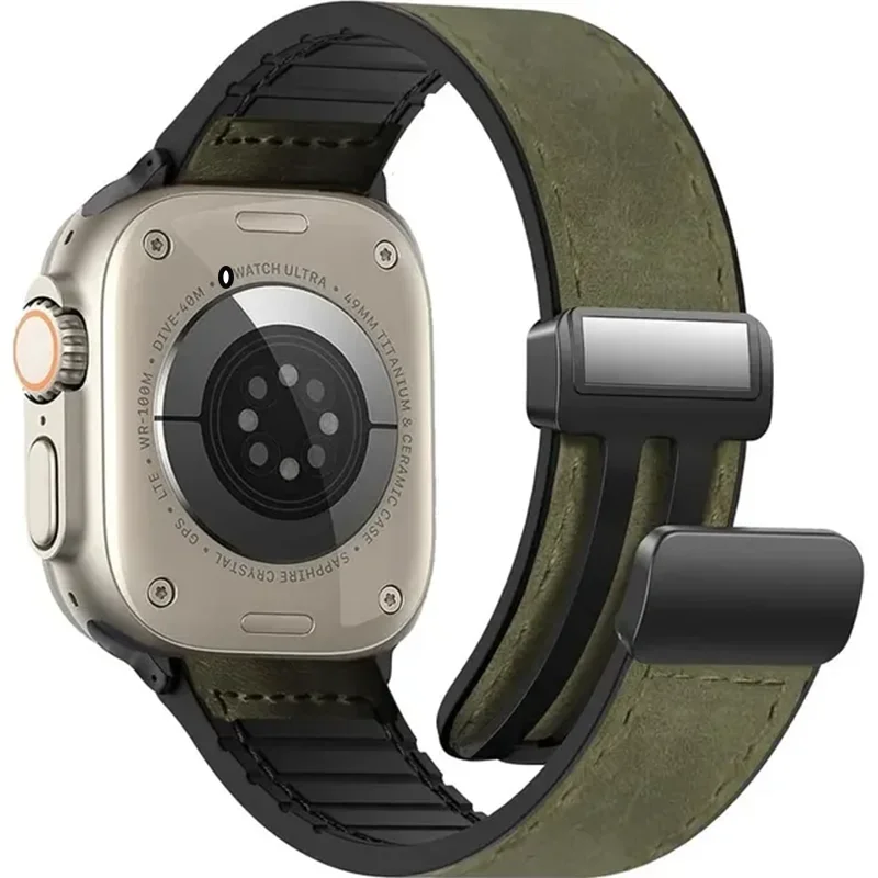 Apple Watch Starp 용 가죽 시계 밴드 44mm 42 46 49mm 45 41 38mm 팔찌 iWatch 시리즈 9 8 3 SE 6 7 10 울트라 시계 스트랩