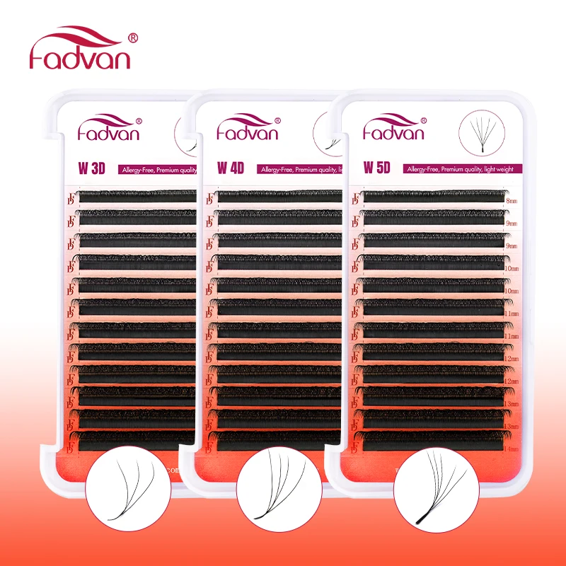 FADVAN 전문 그라데이션 소프트 라이트 속눈썹, W 모양 속눈썹 익스텐션 노벨티, 하이브리드 볼륨 메이크업 속눈썹, 3D, 4D, 5D
