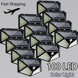 100 LED 태양광 모션 센서 조명 야외용 1/2/4/8/12팩 무선 방수 PIR 보안 스포트라이트 정원 장식용