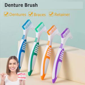 틀니 칫솔 청소 브러시 ​​양면 미끄럼 방지 손잡이 틀니 브러시 보이지 않는 교정기 치열 교정기 브러시
