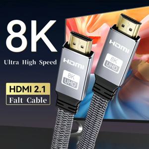 8K HDMI 플랫 케이블 48Gbps 고속 8K60 4K120 144Hz 편조 HDMI 2.1 코드 3D eARC HDCP 2.2&2.3 Roku TV/PS5와 호환 가능