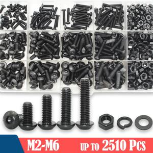 2510p 원형 육각 캡 나사 키트 M2 M2.5 M3 M4 M5 M6 검정색 10.9 등급 소켓 버튼 헤드 알렌 드라이브 나사 볼트 너트 와셔 ISO7380