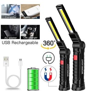 COB LED 작업 조명 디밍이 가능한 USB 충전식 LED 손전등 검사 램프 마그네틱 후크 보조베터리 야외 캠핑 토치