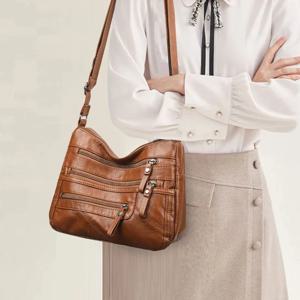 여성용 가죽 크로스바디 백 조절 가능한 어깨끈 지퍼 잠금 여성용 여행 업무 일상 캐주얼 숄더백