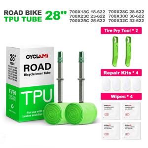 CYCLAMI 초경량 TPU 내부 튜브, 로드 바이크 TPU 소재 타이어, 프렌치 밸브, 700C, 700x18, 23, 25, 28, 30, 32, 45mm, 60mm 길이, 자전거 내관