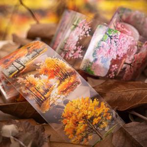 Mr. Paper 나무 숲 사계절 풍경 테이프, 스크랩북 전화 케이스 콜라주 사진 프레임 장식 스티커 테이프, 롤 당 200cm