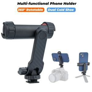 다기능 휴대폰 홀더 360 °   회전식 클램프 폰 삼각대 마운트, 스마트폰 브이로그용 듀얼 콜드슈 마운트 포함
