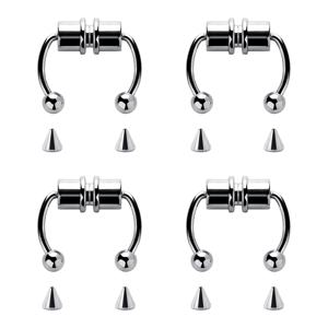 1/4개 여성용 가짜 피어싱 코 링 후프 셉텀 피어싱 코 클립 락 힙후프 스테인리스 스틸 자석 패션 바디 주얼리