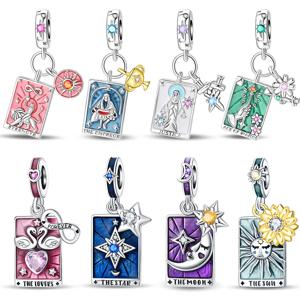 925 스털링 실버 클래식 썬 문 별 여성을위한 매직 타로 매력 펜던트 맞는 925 오리지널 팔찌 DIY 쥬얼리