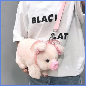 귀여운 핑크 새끼돼지 플러시 메신저 백 대용량 만화 크로스바디 숄더백 여성용