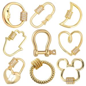 Juya 수제 크리 에이 티브 18K 골드 도금 황동 나사 잠금 Carabiner Clasps DIY 메쉬 체인 펜던트 쥬얼리 만들기위한 액세서리