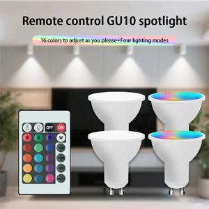 RGB LED 스포트라이트 GU10 AC 85-265V 리모컨 조명, 거실 및 침실 장식용 색상 조절 가능 전구