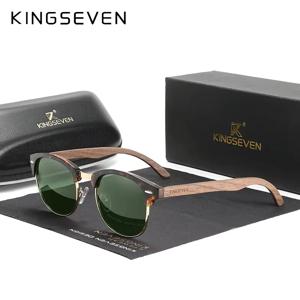 KINGSEVEN 브랜드 호두 선글라스 남성 여성 편광 UV400 렌즈 나무 라운드 프레임 안경 빈티지 레트로 럭셔리 안경 패치 워크