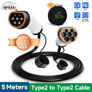 AFEEV Type2 - Type2 휴대용 EV 충전 케이블 11KW 22KW 32A 3상 암-수 플러그 3.5KW IEC62196-2 EVSE 충전소