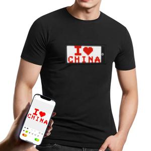 티셔츠 블랙 LED 깜박이는 어둠 속에서 빛나는 파티 축제 짧은 소매 LED 티셔츠 APP 프로그래밍 가능한 맞춤 의류 라이트 업