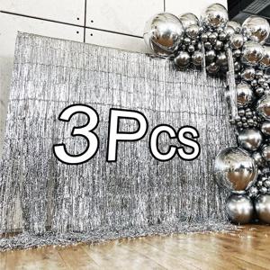 3Pcs 실버 호일 프린지 커튼 10 색 금속 로즈 골드 반짝이 스 트리머 커튼 생일 웨딩 파티 배경 장식