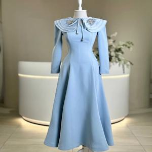 맞춤형 우아한 저지 스팽글 패턴 A 라인 보석 미디 드레스 맞춤형 행사 저녁 고품질 공식