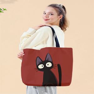1pc, Gaze Cat 핸드백, 재사용 가능한 유행 핸드백, 다기능 핸드백, 인쇄 캔버스 쇼핑백