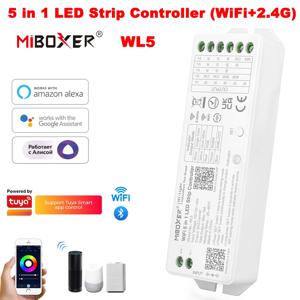 Miboxer WL5 2.4G 5IN1 WiFi LED 컨트롤러 APP/TUYA/단일/이중 색상 RGB RGBW RGB + CCT Led 스트립 용 타사 음성 제어