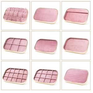 고품질 벨벳 보석 보관 트레이 금속 프레임 보석 디스플레이 트레이 반지 목걸이 펜던트 팔찌 디스플레이 소품