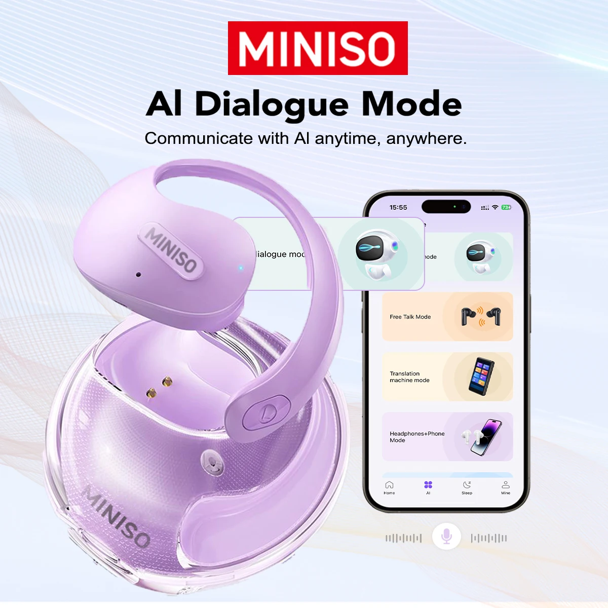 번역기 MINISO X15Pro 5.4 블루투스 헤드셋 번역 이어폰 무선 헤드폰 사무실 여행, ASMR 헤드셋 APP