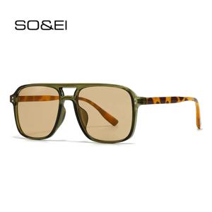 SO & EI 패션 더블 브리지 스퀘어 리벳 여성 선글라스 레트로 남성 그라디언트 음영 UV400 Sun Glasses