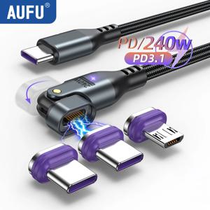 AUFU 16핀 180도 회전 마그네틱 케이블 240W 고속 충전 마이크로 USB 타입 C 케이블 (아이폰, 샤오미, 삼성용) 마그네틱 USB 폰 케이블