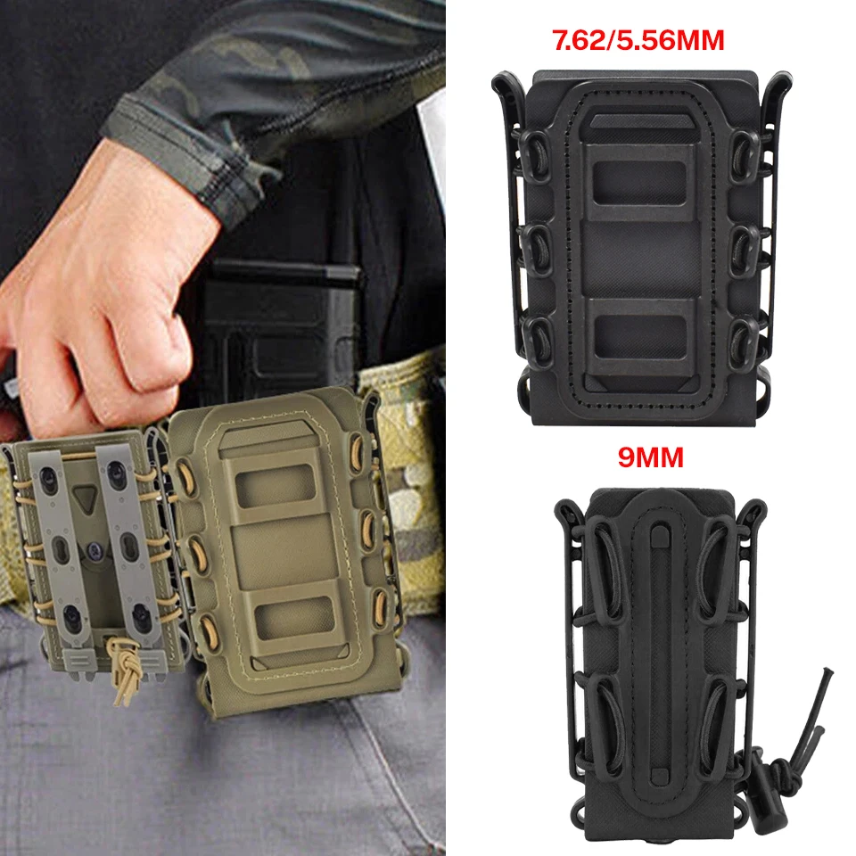 7.62/5.56mm 및 9mm 탄창용 전술 탄창 파우치 - MOLLE 시스템용 퀵 드로 유니버설 권총 및 소총 탄창 홀더