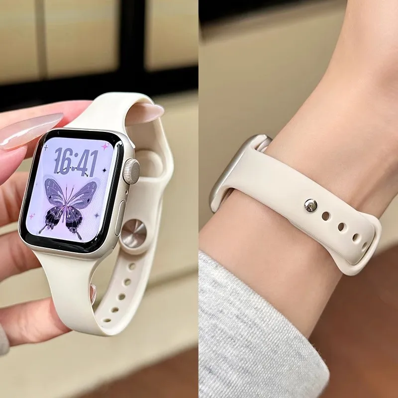 애플 워치 밴드용 슬림 스트랩 42mm 40mm 41mm 46mm 44mm 45mm 스포츠 실리콘 팔찌 iWatch 시리즈 11 10 9 8 SE 7 6 5 울트라 2