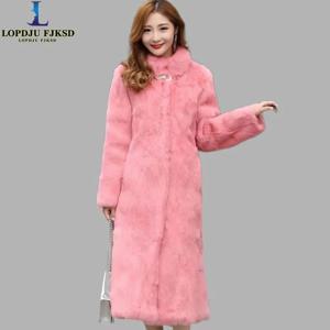 진짜 렉스 토끼 모피 코트 여성 가을 ​​겨울 오-넥 자켓 두꺼운 따뜻한 새로운 우아한 여성 커버 버튼 겉옷