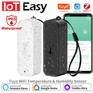 Tuya Zigbee 실외 온도 습도 센서 온도계 스마트 라이프 Google Assistant, IP65 방수 + 교수형 로프와 함께 작동