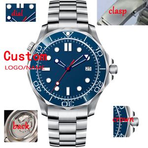 41mm 새로운 사용자 정의 로고 이름 DIY 남자 손목 시계 일본 NH35 시계 남자를위한 자동 시계 빛나는 다이빙 스틸 시계