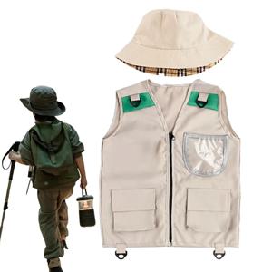 어린이 낚시 조끼 세탁 가능 유아 조끼 모자 포함 스포츠 야외 놀이 장난감 파티 공원 야외 여행 정글 하이킹 놀이 동물원