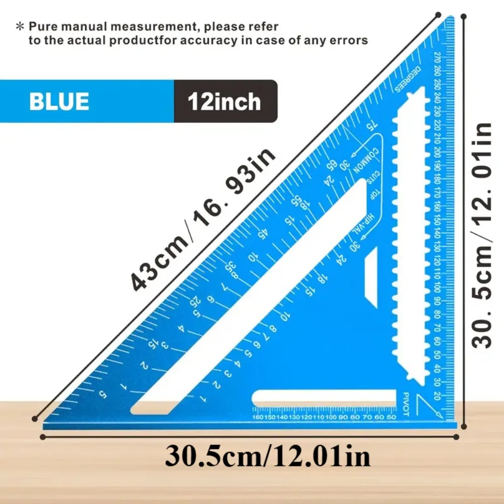7''/12'' 미터법 고정밀 알루미늄 합금 목공 삼각형 눈금자(직각 각도기 및 휴대용 마킹 게이지 포함)