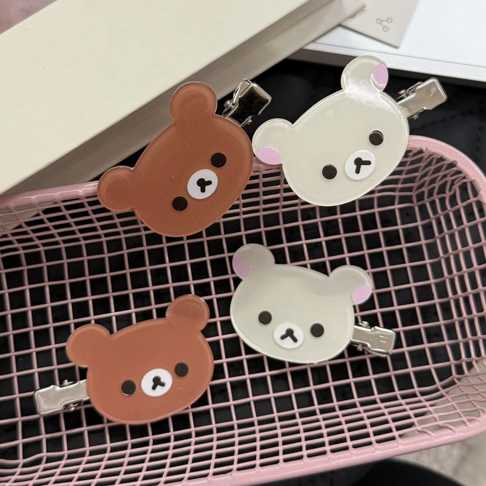 리락쿠마 Korilakkuma 헤어 클립 애니메이션 베어 헤드 귀여운 헤어핀 및 클립 머리 장식 여성용 카와이 헤어 액세서리