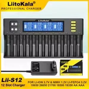 LiitoKala Lii-S12 다기능 배터리 충전기 12 슬롯 1.2V 3.8V 3.2V 3.7V NiMH/Cd 9v 21700 18650 26650 26700 AA AAA