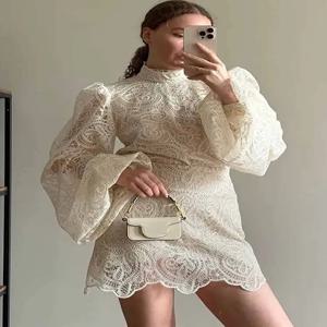 레이스 엘레강스 스커트 투피스 세트 여성 터틀넥 홀터넥 랜턴 슬리브 탑 불규칙 밑단 미니 스커트 2025 시크 파티 슈트