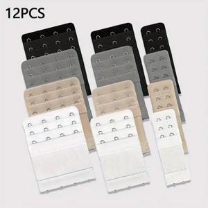 조절 가능한 브라 익스텐더 12개 - 2/3/4 후크 디자인, 부드러운 스트레치 원단, 브라, 탱크탑, 수영복에 적합 - 멀티컬러(블랙/그레이/베이지/화이트) - 오래 지속되는 지지력과 핏을 위한 여성용 속옷 연장 스트랩