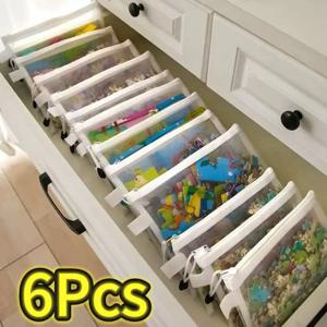 1-6PC 투명 문서 보관 가방 블록 퍼즐 소형 포장 가방 어린이 작은 입자 메쉬 지퍼 장난감 보관 가방