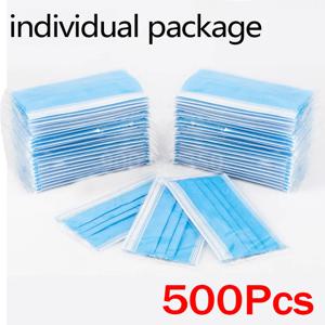 일회용 성인 개별 패키지 마스크 필터, 멜트블로운 부직포 페이스 마스크, 블루 통기성 보호 마스크, 10-500 개