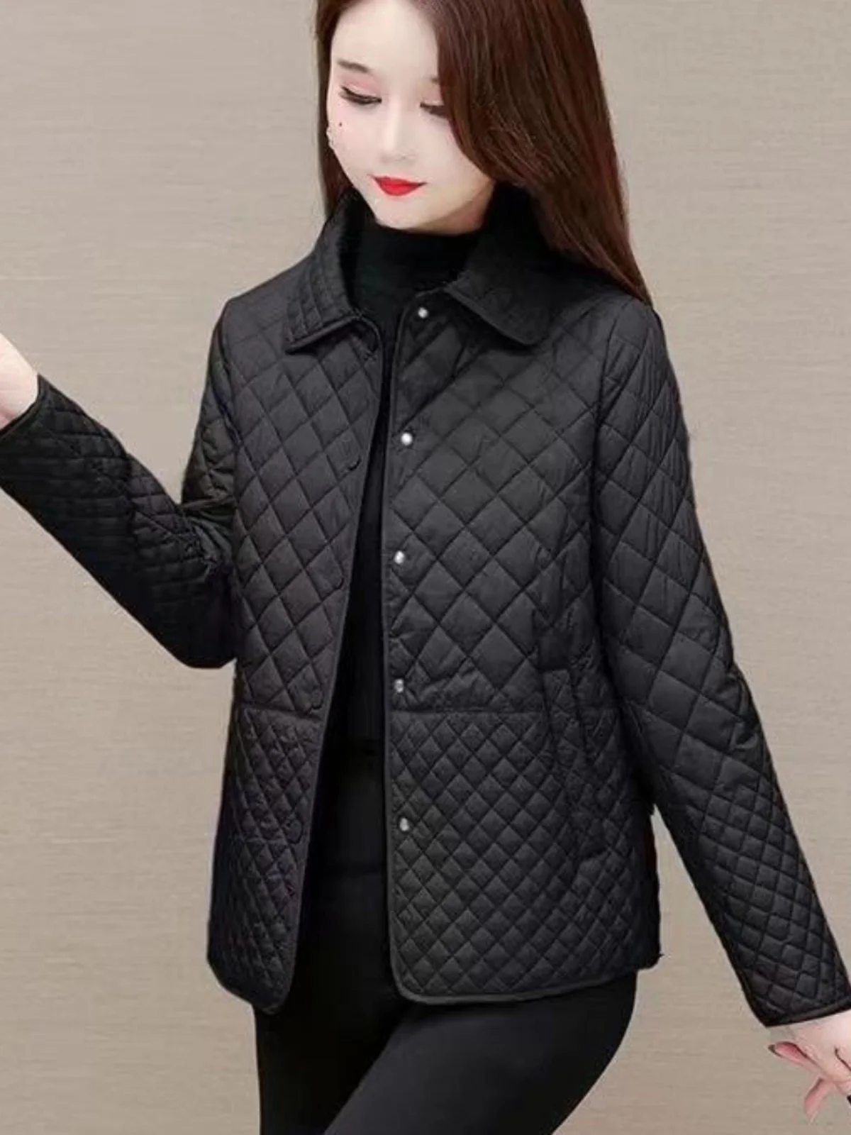 새로운 가을 겨울 경량 코튼 재킷 루즈핏 유행 다이아몬드 패턴 다용도 캐주얼 슬리밍 코튼 코트