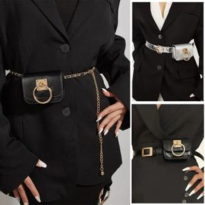 뉴 스퀘어 여성 빈티지 벨트 백 듀얼 퍼포즈 PU 가죽 고딕 패니 팩 Y2K 스타일 여행용 허리 가방 메탈 버클 벨트