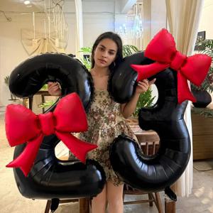 40인치 블랙 디지털 풍선 세트, 레드 리본 알루미늄 호일 풍선 포함, 생일 파티 및 기념일 장식용