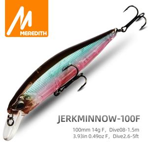 MRERDITH JERK MINNOW 100F 14g 플로팅 워블러 낚시 미끼 24색 미노우 미끼 하드 미끼 품질 전문 깊이0.8-1.0m