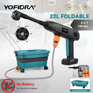요피드라 100바 전동 물 분사기, 22리터 접이식 물통 포함, 마키타 배터리 핀용 6 in 1 정원/자동차 세척기